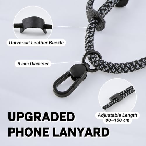 Image of Phone Lanyard Crossbody, Anti Theft Phone Strap with 2 Tether Tabs | With Leather Loop, Premium Metal Buckles, Adjustable Cell Phone Lanyard for Travel, Fits Most Smartphones, Charcoal Heather