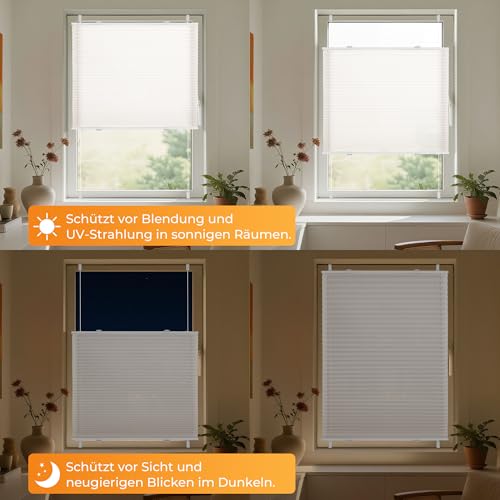 HOMEDEMO Plissee Klemmfix ohne Bohren Jalousien, Weiß 35x100cm (BxH), Plisseerollo mit Klemmträger, lichtdurchlässig Faltrollo Sicht-und Sonnenschutz Blickdicht Jalousie für Fenster & Tür