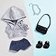 17 cm Doll Clothes Puppen, Grau Sport Puppe Kleidung Zubehör Set mit Sport Hoodie Denim Shorts Tasche Schuhe Halskette für Mädchen Geburtstagsgeschenk, Keine Puppe