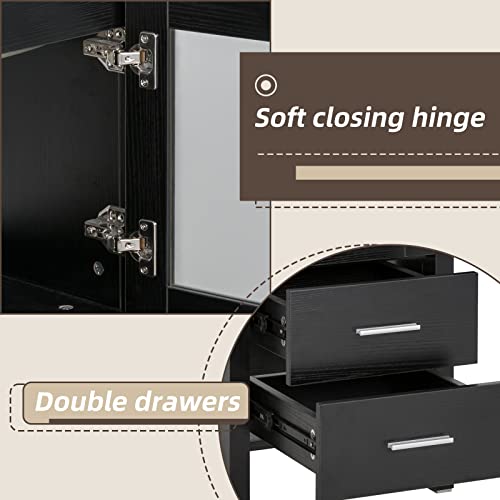 Uev 16" Modern Bathroom Vanity Set, Small Bathroom Vanity With Ceramic Basin, With One Door And Two Drawers, Minimalist Bathroom Vanity (Without Faucet) #TOP2