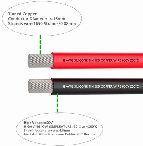 8Awg Power Cable, Battery Cable [5 Ft Black And 5 Ft Red] 8 Gauge-1650 Strands Of Tinned Copper Wire, Solder Through Quickly #TOP2