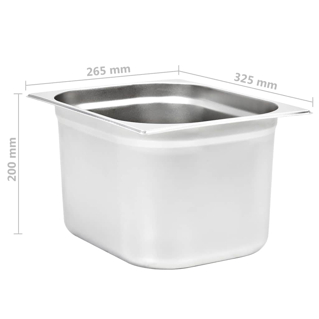Pojemniki gastronomiczne GN 1/2 ze stali nierdzewnej, 325 x 265 x 200 mm, pojemniki ze stali nierdzewnej z możliwością układania w stos, do gastronomii i gospodarstwa domowego, 2 sztuki