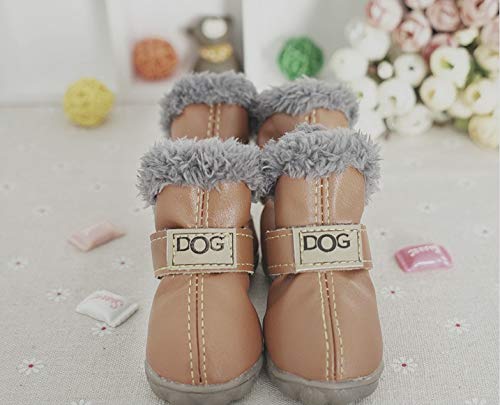 Pihappy Beautiful Puppy Shoes Skidproof Soft Snowman Warm Anti-Slip Sole Paw Protectors Little Pet Winter Dog Boots 4Pcs (Xs, Brown) #TOP3