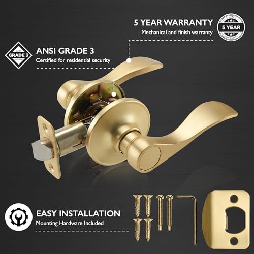 Image of Design House Springdale Passage Door Lever, Satin Brass | Surface, Transitional, Brass, Hardware, 728899
