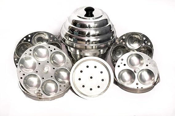 Image of Malti Aluminium Multi-Purpose Steamer Set, 18 Pieces, 4 Idli Plates, 2 Dhokla Plates, Silver