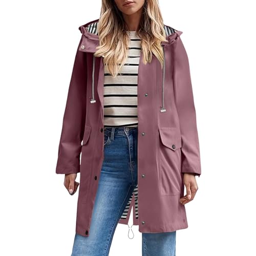 Chubasquero Mujer Impermeable Largo Viaje Talla Grande Chaqueta Cortavientos Running Montaña Ciclismo Moto Ligero Transpirable Abrigo de Lluvia Moda Gabardina para al Aire Libre Acampada Trekking