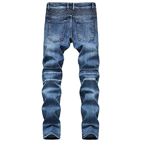 Men's Slim Fit Moto Biker Jeans Distressed Skinny Fit Stretch Denim Pants Vintage Comfy Washed Straight Jean2