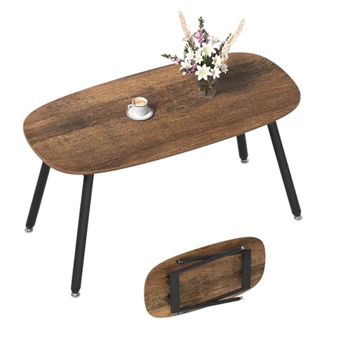 WOHOMO Folding Coffee Table Rustic Small Coffee Tables for Living Room Farmhouse Portable Table for Small Spaces Rectangular Mid Century Coffee Table, No Assembly 31.5 * 15.7 * 17.7IN, Walnut