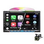 Double Din Car Stereo with CD/DVD Player, Wireless CarPlay & Android Auto 7 inch Touch Screen Car Radio Support Bluetooth AM/FM Mirror Link USB/TF/AUX Input+Backup Camera