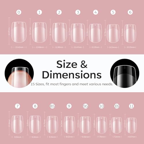 Image of Modelones Extra Short Square Fake Nail Tips - 510Pcs Gel Tips Pre-shaped Half Matte Full Cover Clear Acrylic Gel Kit False Press on Nails for Extension DIY Salon 15Sizes