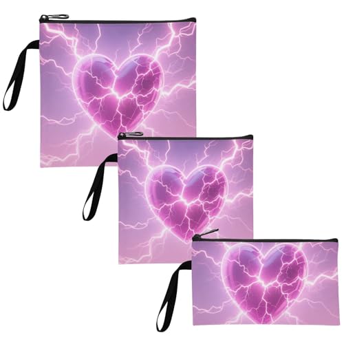 Yoogain Shine Light Heart Purple 3 Piecing Reusable Zipper Snack Bag Portable Diaper Bag Organization for Work Office Travel Picnic