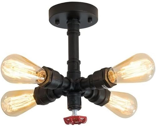 Lámpara de techo industrial retro rústica estilo steampunk, lámpara de tubo de agua, lámpara colgante de 4 luces, vintage, cerca de techo, para