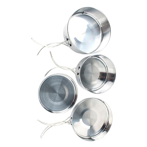 POPETPOP 4pcs Stainless Steel Camping Cookware Set Durable Portable Cooking Pans for Outdoor Use Lightweight Kitchenware for Hiking and Backpacking Essential Cookware for People