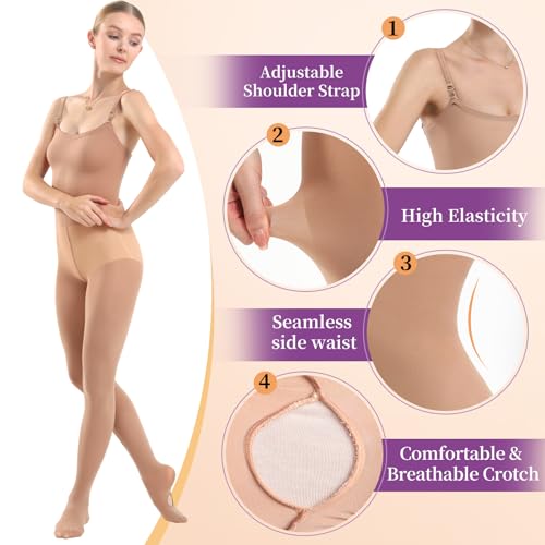MANZI Full Body Dance Tights for Women Nude Ballet Leotard Convertible with Adjustable Straps Soft Semi Opaque Adult Tights4