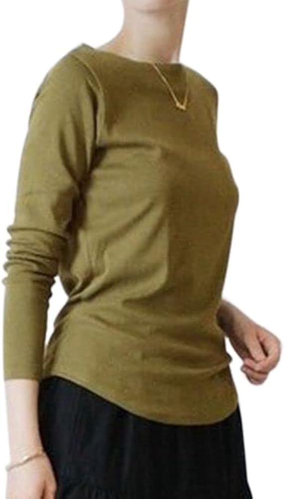 Plus Nao プラスナオ 長袖tシャツ ロングtシャツ カットソー レディース おトク 女性 ボートネック 無地 カーキ トップス M シ 長袖 単色 Plus Nao プラスナオ 長袖tシャツ ロングtシャツ カットソー レディース おトク 女性 ボートネック 無地 カーキ トップス M シ 長袖 単色