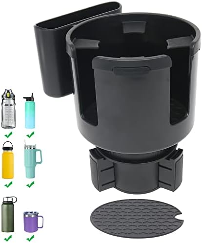 2 in 1 Car Cup Holder Expansion Adapter，with Offset Adjustable Base，with Cell Phone Holder，Compatible with，yeti 24/36/46oz, Ramblers, Hydro Flasks 32/40oz, Other 3.4"-4.2" Large Bottle