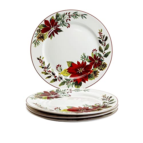 Grace Teaware Poinsettia Holly Dessert/Salad Plate, 7.5-Inch, Red