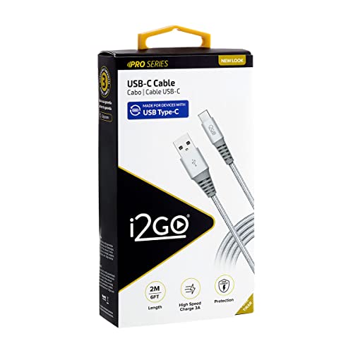 Cabo USB-C I2GO 2m 2,4A Nylon Trançado Prata - I2GO PRO