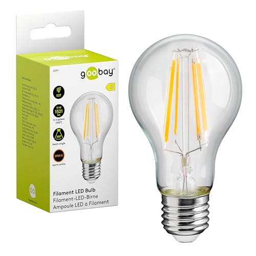 goobay 65397 Filament LED Birne 11W / Kerzenform/Glühbirne warmweißes Licht 2700K / LED Birne für Kronleuchter/Lampe mit geringer Wärmeentwicklung/Nicht dimmbar / 11 kWh/1000h Kristallklar