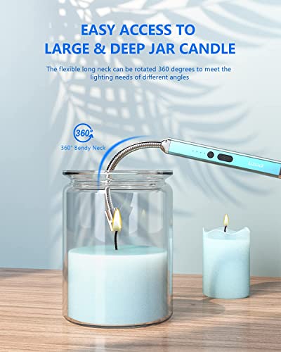 Candle Lighter, Upgraded USB Electric Lighter, Rechargeable Arc Lighter with LED Display, 360° Flexible Neck Flameless Grill Long Lighters for Candle Aromatherapy Camping BBQ Gas Stoves(Blue)