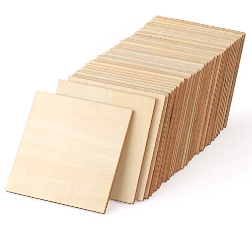 Yolyoo 50 Pcs Unfinished Wood Pieces 4 Inch Natural Slices Square Blank Wood for DIY Crafts Coasters Painting Ornament Decorations