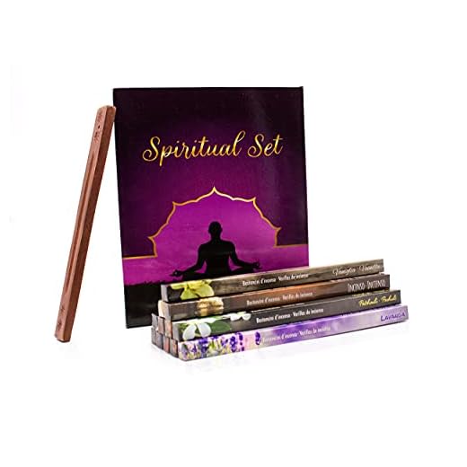 Luxflair Spirituelles Räucherstäbchen-Set, 12 unterschiedlichen Aromen inkl. handgefertigten Räucherstäbchenhalter aus Rosenholz