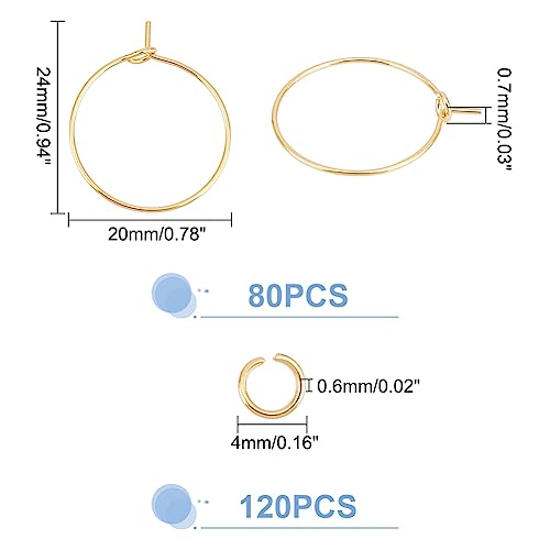 UNICRAFTALE 80Pcs Beading Hoop Earring Findings Kit 316 Surgical Stainless Steel Wine Glass Charms Rings with 120Pcs Jump Rings Golden Bead Earring Hoops for Jewelry Making Craft DIY - Image 2