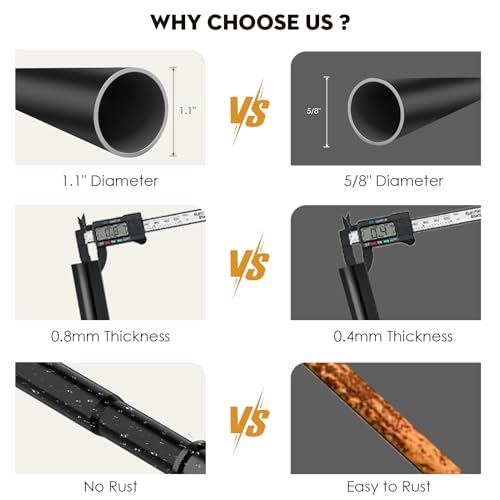 Image of Tension Shower Curtain Rods 1.1 inch Diameter Black Long Curtain Rod 30 to 100 inch Adjustable Spring Heavy Duty Rods for Bathroom Windows Outdoor No Drill No Slip Stainless Steel