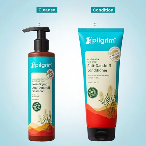 Image of Pilgrim Australian Tea Tree Anti-Dandruff Shampoo & Conditioner For All Hair Type | Smoothens Strands & Detangles Hair | Fights and Prevents Dandruff | For Men & Women (Pack of 1)