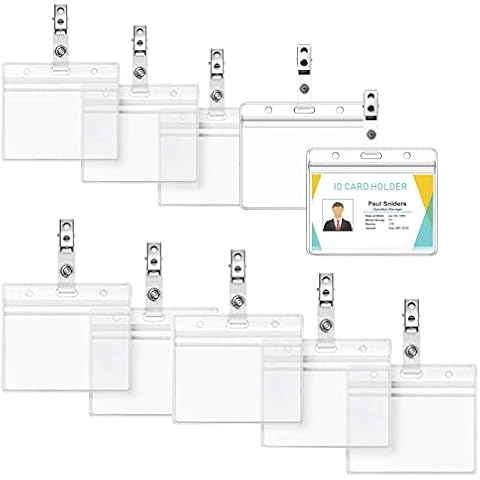 Badge Holder, 10pcs Clear Plastic Name Tag Holders, Plastic Card Holder with Metal Clip,for ID Card, Office School Supplies Card Holder for Office, Business, Exhibition and Exhibition Cover