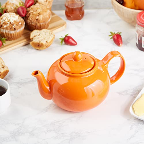 Rsvp Large Stoneware Chai Teapot -Microwave & Dishwasher Safe - 42 Oz - Orange #TOP2