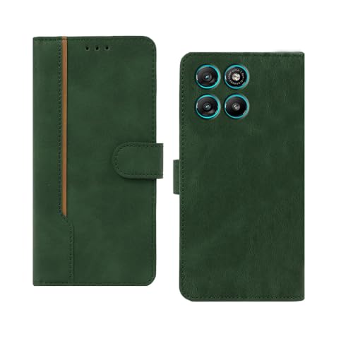 Image of amazon basics Motorola G67 Power 5G Flip Cover | Card Pockets Wallet & Stand | Flip Cover for Motorola G67 Power 5G (Green with Beige Strip)