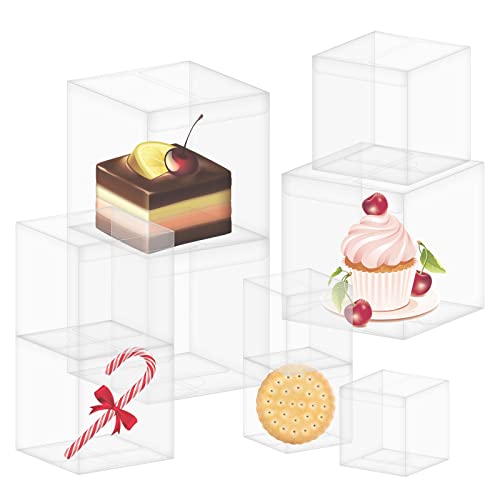 Cimeton 30Pcs 6x6x6cm, 8x8x8cm and 10x10x10cm Square Clear Gift Boxes for Favors, 3 Sizes Transparent Plastic Wrapping Box Cube Box with Lids for Candy Birthday Wedding Party