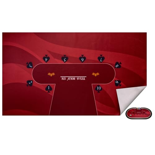 WaLiken 108 X 60 Inches Texas Hold'em Professional 10 Players Poker and Gambling Tablecloth, 100% Durable Fabric Felt, Dustproof and Waterproof, Washable and Ironable (Blue) (Modern-Red)