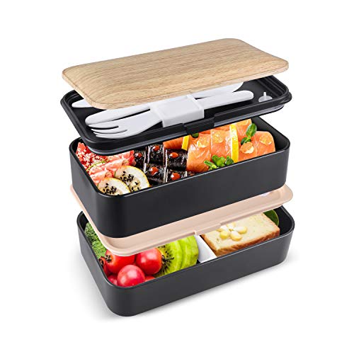 homeasy Bento Box Erwachsene Unterteilung Design Brotdose für die Arbeit und Schule Spülmaschinenfeste Japannische Bentobox mit 3 teiligem Besteck Lunchbox