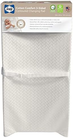Sealy Cotton Comfort Waterproof 3-Sided Contoured Baby Diaper Changing Pad for Dresser or Changing Table - White, 32” x 16”