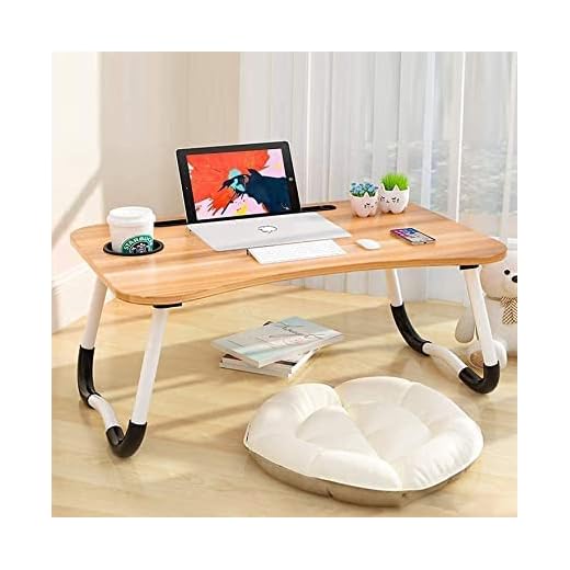 YOGIRAJ Wqw4Wuw Foldable Laptop Table Multipurpose With Cup Holder, Study Bed Breakfast Table Large Size And Portable/Ergonomic | Rounded Edges/Non-Slip Legs (Wood)