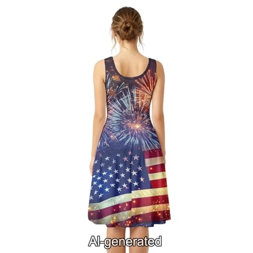 Image of Dreaweet Casual Sleeveless Dresses for Women Girls, Round Neck Tank Dresses with Pockets Summer Sundress Size XS-4XL