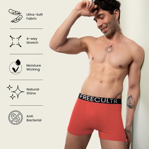 Image of Freecultr Organic Cotton Elastane Stretch Underwear for Men Breathable Comfortable Trunks Innerwear Sweat Absorbing Undergarments with Ultrasoft Waistband