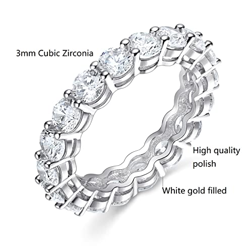 Gemsme 18K White Gold Filled Cubic Zirconia Eternity Band Ring for Women Size 5-103