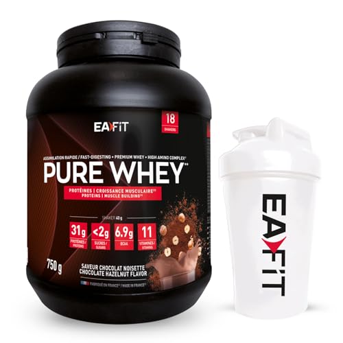 Pure whey chocolat noisette 750g EAFIT et shaker blanc agitateur