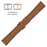 Real Leather Creations Genuine Leather Watch Band Leather Watch Strap with Hand-Painted Edges | Leather Watch Band with Interchangeable Gold And Silver Buckles & Complementary Spring Bars