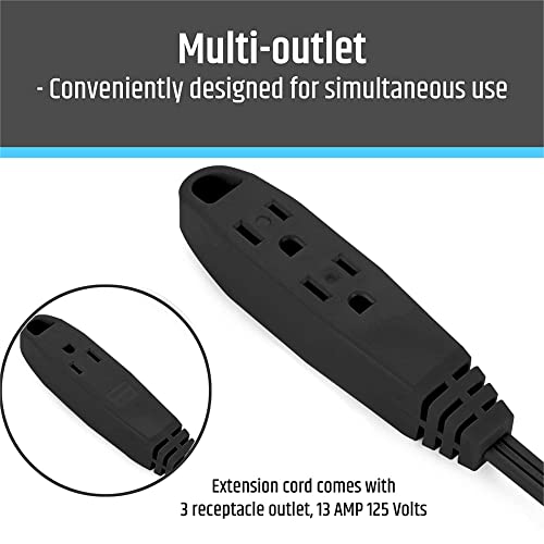 Aurum Cables 3 Outlet Extension Cord For Indoor, 3 Prong Extension Cord With 16Awg 125V 1625W, Ul Listed Triple Wire Grounded Multi Outlet Plug 6Ft Black 1 Pack #TOP4