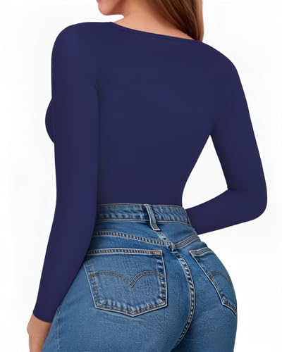 Image of MANGOPOP Womens Bodysuit Long Sleeve Crew Neck Body suit for Women Ribbed Bodysuits Shirts