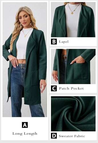 Image of Alaster Queen Women's Open Front Knit Long Fall Sweater Cardigan Coatigan | Long Sleeve,Wide Lapel Neck,Soft Knit Sweater Fabric,Two Patch Pockets,Outerwear Jacket,Work,Daily Wear,2026 Trendy Lady Coat
