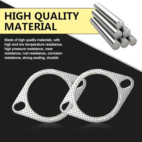 Image of Pack-2 Car Exhaust Pipe Interface Gasket, 2.5 inch ID Three Holes Design Exhaust Flange Gasket, High Temperature High Pressure Resistant Exhaust Gaskets, Universal for Most Cars (Silver)