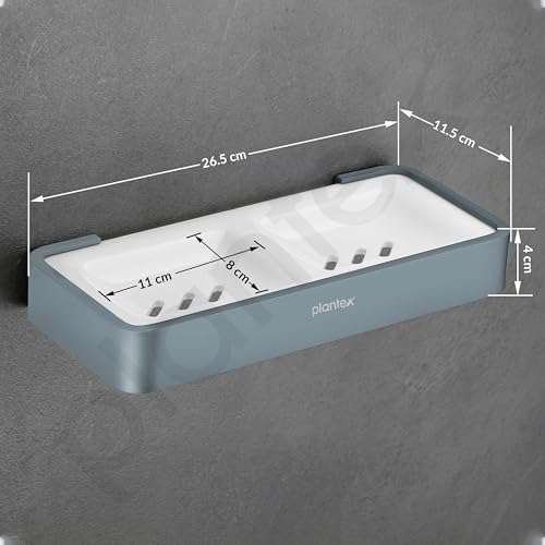Image of Plantex Aluminium and Acrylic Dual Soap Case /Double Soap Holder for Bathroom /Soap Stand /Bathroom Accessories - (Grey and Milky White)
