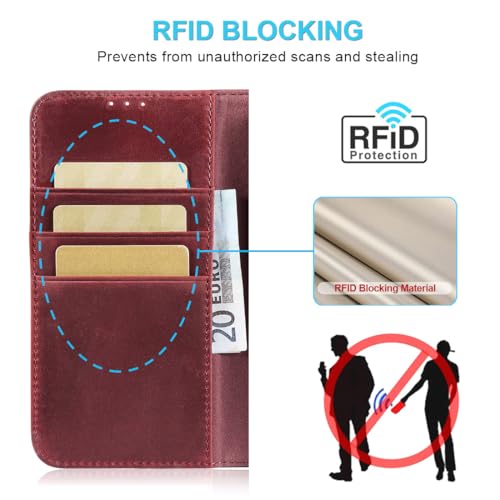 Étui iPhone 11 cuir véritable coque housse portefeuille rouge rétro protection intégrale