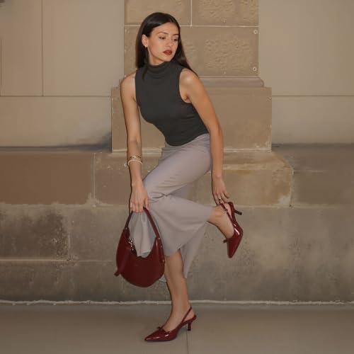Image of Mattiventon Slingback Heels for Women Kitten Heels Bow Ankle Strap Pointed Toe Heel Sexy Wedding Dress Party Pumps