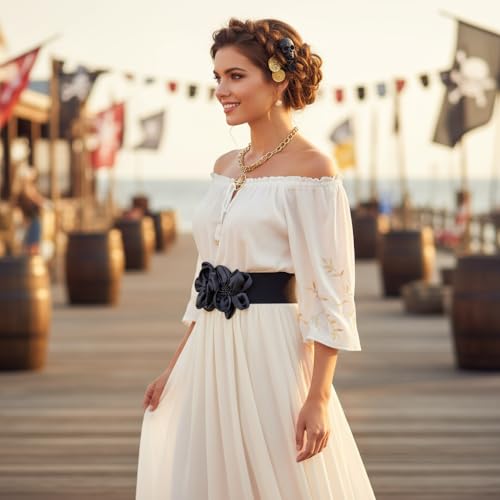 Flower Stretchy Wide Elastic Waist Belt,Fashion Skinny Floar Corset for Ladies Jeans Dresses Accessories4